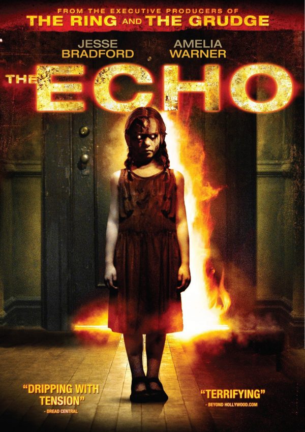 Horror movie poster with fiery background