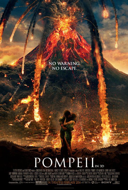 Volcano erupting in dramatic movie poster