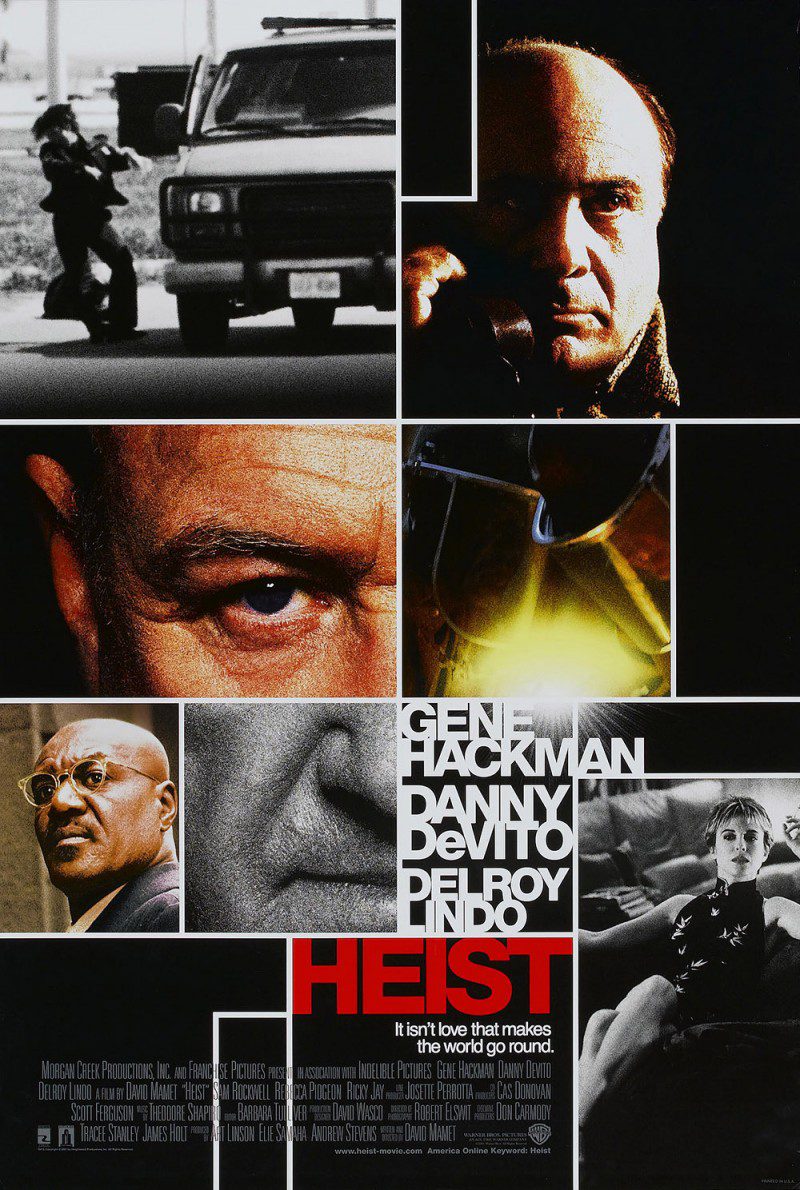 Heist film poster with intense expressions