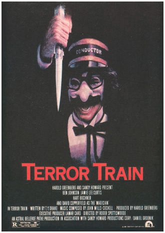 Vintage horror poster featuring a knife-wielding figure