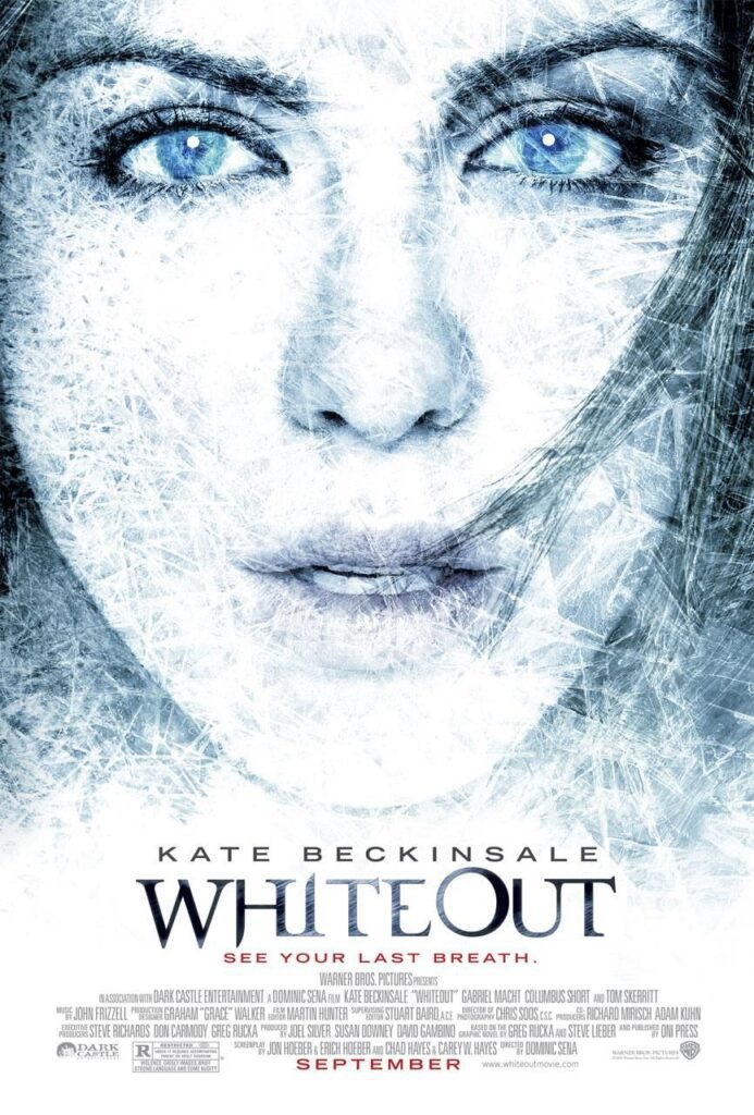 Frost-covered face in chilling poster