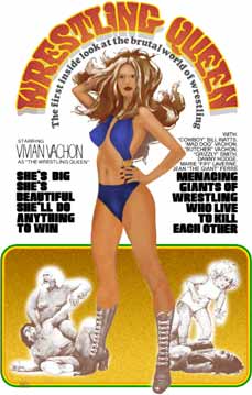 Retro movie poster showcasing wrestling theme.
